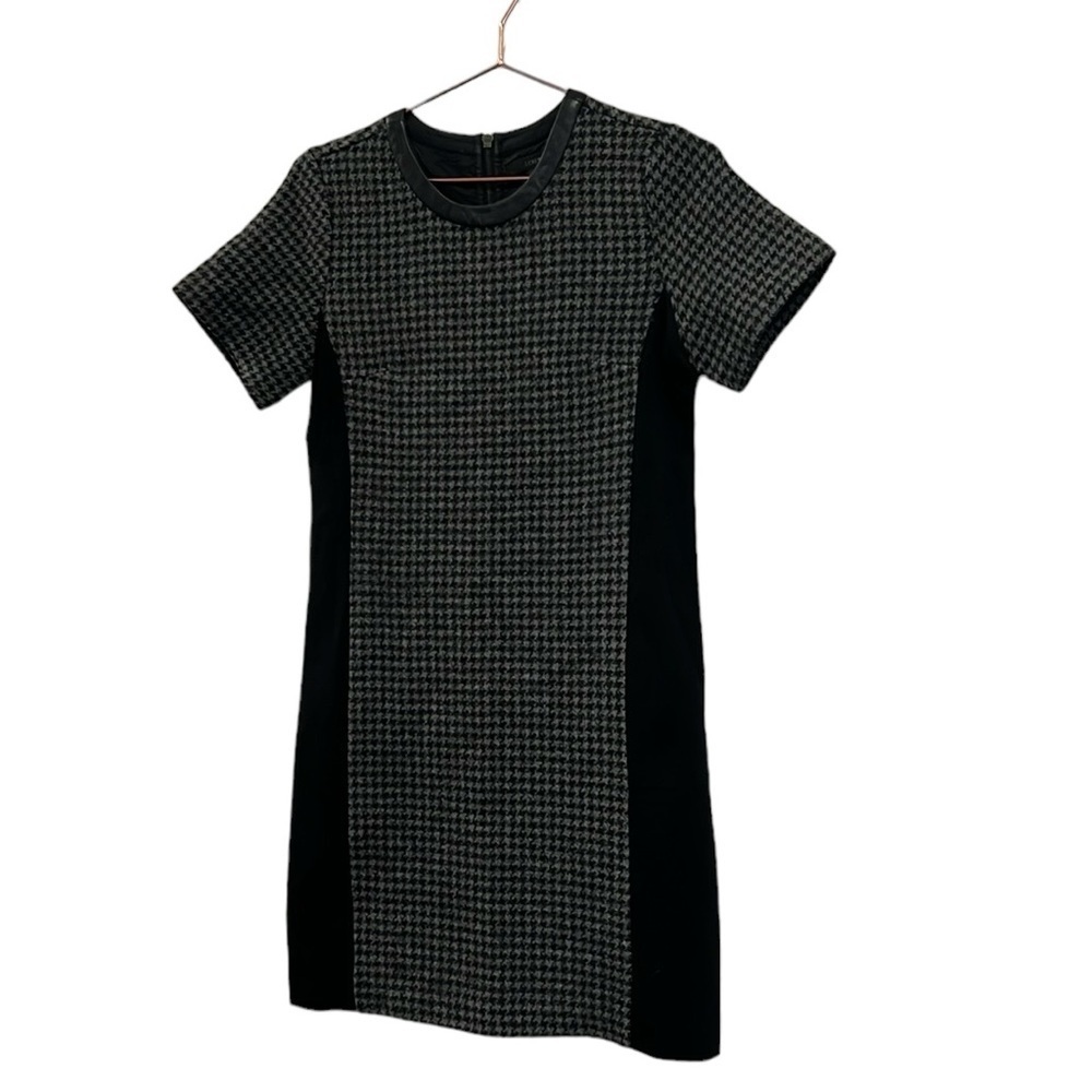 J. Crew wool houndstooth dress with leather trim